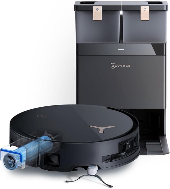 ECOVACS DEEBOT X8 PRO OMNI Robot Vacuum and Mop, 18000Pa, OZMO ROLLER Instant Self-Washing Mopping, 40-75℃ Hot Water Mop Washing, Auto Cleaning Solution Adding, Hot Air-Drying, Self-Emptying, Black