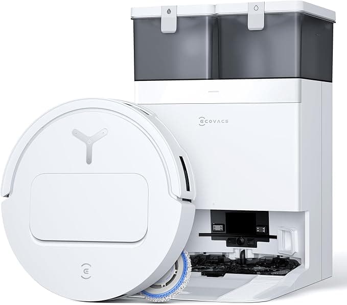 ECOVACS DEEBOT T50 PRO OMNI Robot Vacuum,Extend Side Brush and Mop, 15,000Pa, AIVI 3D 3.0, Auto Cleaning Solution Adding, 75℃ Hot Water Mop Washing, Hot Air-Drying, Ultra-thin 81mm, White