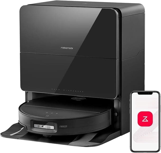 roborock Saros 10 Robot Vacuum Cleaner 22,000 Pa, 3.14-Inch Ultra Slim, Zero-Tangling, AI 3.0 Obstacle Avoidance, Auto Detachable Mop, 80°C Mop Washing, Hot Water Dock Self Cleaning (Black)