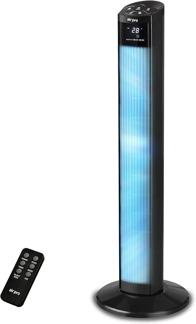 Air Pro 36" Tower Fan Oscillating Bladeless Fan with Remote Control - Tall Compact 3 Speeds Quiet 55W Motor Cooling Fan - Floor Standing Fan for Home Office - LED Display 15 Hour Timer