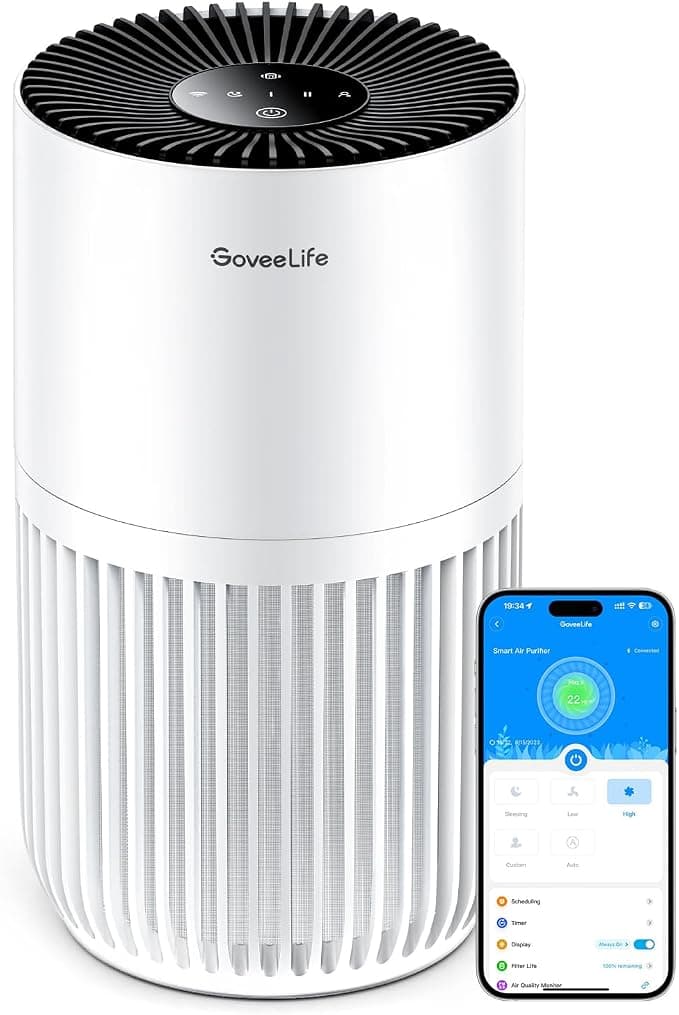 GoveeLife Mini Air Purifier for Bedroom, HEPA Smart Filter Air Purifier with App Alexa Control for Pet Hair, Odors, Pollen, Smoke, Portable Air Cleaner with 3 Speeds, 2 Modes, Timer, Aroma for Home