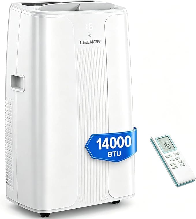 LEENON 14000 BTU Air Conditioning Unit, Portable Air Conditioner, Powerful 4-in-1 AC Unit Dehumidifier Fan & Sleep Mode, Aircon Unit with 24H Timer,Auto-Swing, Remote Control, Exhaust Hose