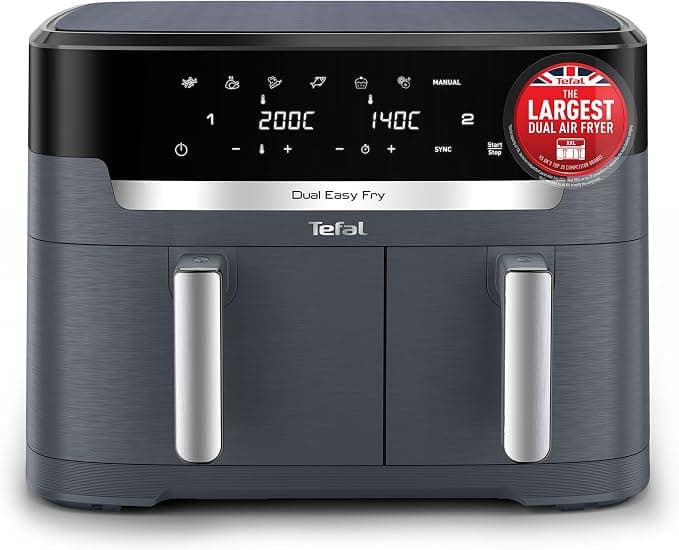 Tefal XXL Fryer 11 L, Double Drawer Oil-free, Very Crunchy, Frying, Baking, Heating, Drying, 7 Preset Programs, Washable