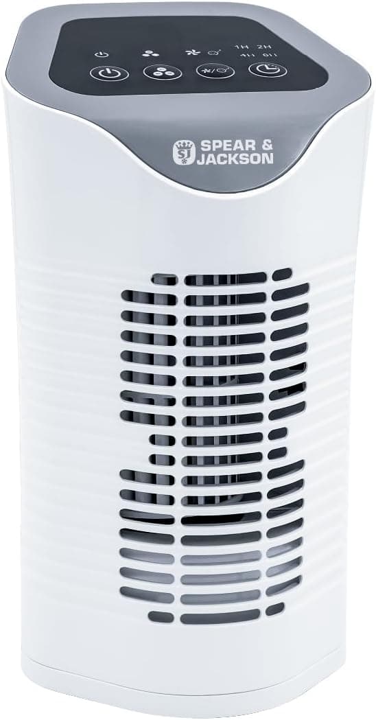 Spear & Jackson Air Purifier for Bedroom - HEPA & Activated Carbon Filter, Removes 99.97% of Allergens, Dust, Pet Dander, Pollen & Smoke – Ioniser, Sleep Mode, Timer, Quiet Operation
