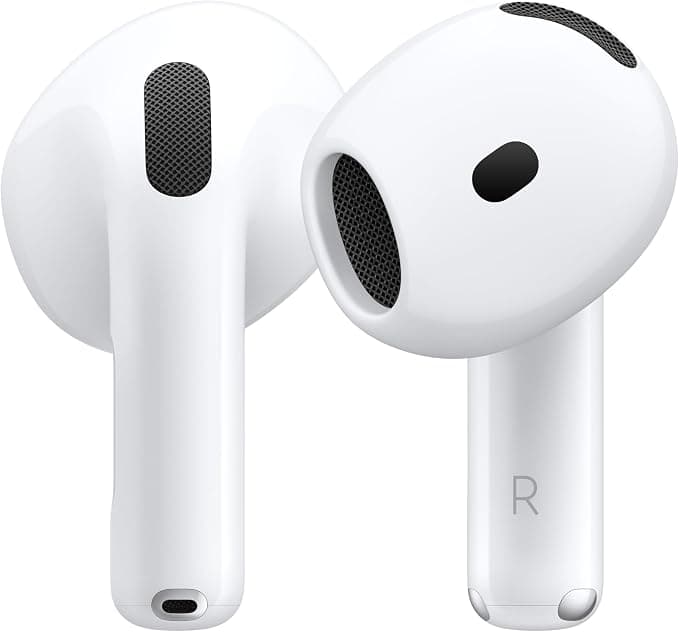 Apple AirPods 4 Wireless Earbuds, Bluetooth Headphones, Personalised Spatial Audio, Sweat and Water Resistant, USB-C Charging Case, H2 Chip, Up to 24 Hours of Battery Life, Effortless Setup for iPhone