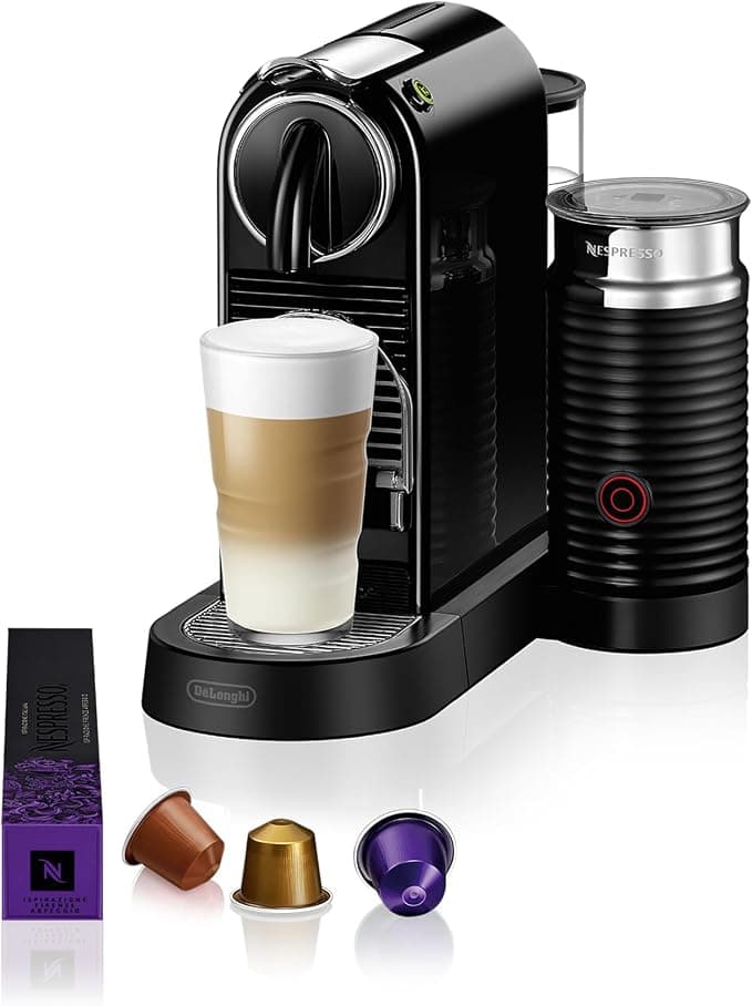 Nespresso Citiz Coffee Machine with Aeroccino Milk Frother by De'Longhi for Original Coffee Pods, Latte, Cappuccino, Espresso, Starter Capsule Set Included, ENV267.BAE, Black