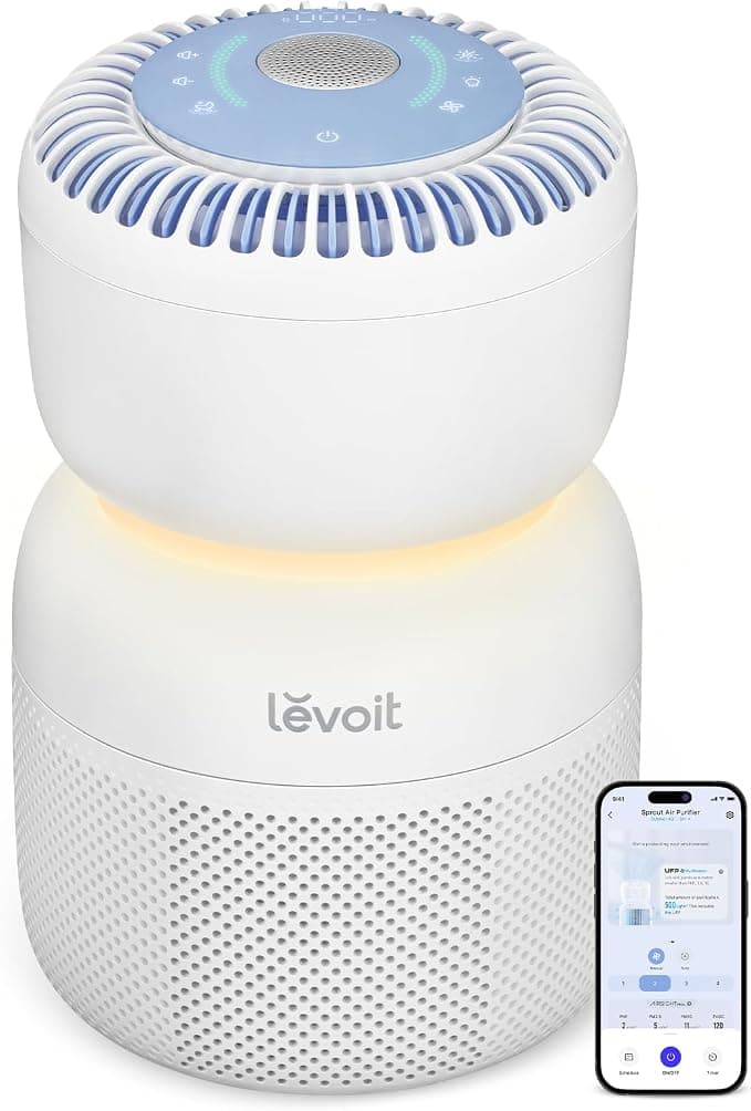 Levoit Smart Air Purifier for Bedroom Home, 5 Sensors Monitor 7 Air Quality Factors, HEPA Filter Captures 99.99% of Ultrafine Particles, Removes Odours & VOCs, Air Quality Display, App Control, Sprout