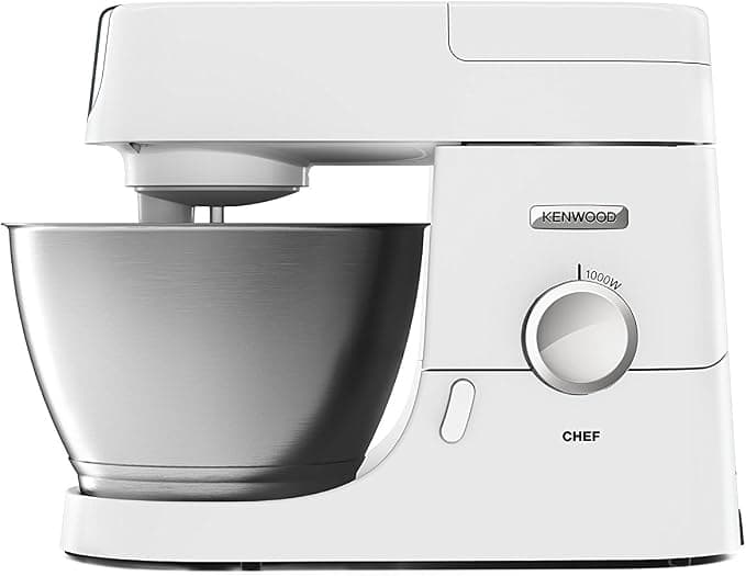 Kenwood Chef Stand Mixer for Baking - Stylish Food Mixer in White with K-beater, Dough Hook, Whisk and 4.6L Bowl, 1000W, KVC3100, White