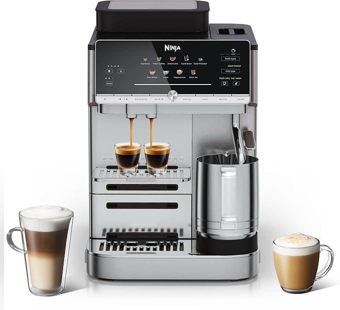 Ninja AutoBarista Automatic Espresso, Filter Coffee and Cold Brew Machine, 10 Drink Programs and 4 Milk Froth Presets, 340g Swappable Hopper, Dishwasher Safe Removable Parts, Silver AE1021UK