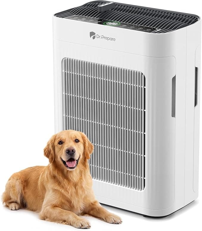 Dr.Prepare H13 True HEPA Air Purifier for Home Large Room up to 78㎡, CADR 300m³/h, Double-Sided Intake Pet Air Cleaner with Quiet 20dB Sleep Mode, Auto Sensor, Washable Pre-Filter for Pollen Odors