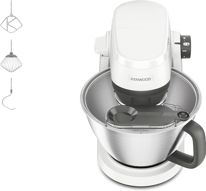 Kenwood KHC30 – Stand Mixer for Easy Baking and Kneading, Electronic Speed Control, Planetary Mixing, Stainless Steel Bowl, 3-Piece Tool Set, Splash Guard, Compact Design, White