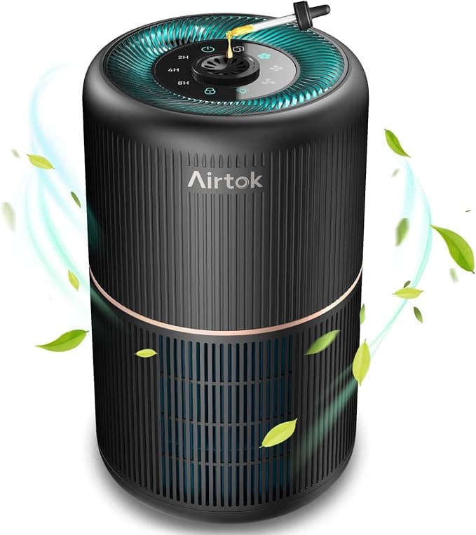 AIRTOK Air Purifiers, Air Purifier for Home Bedroom with Fragrance Sponges | 4 in 1 H13 True HEPA Air Filter 99.97% Remove Smoke Dust Pollen Pet Dander Odor Ozone, Free Night, Night Light, AP0601