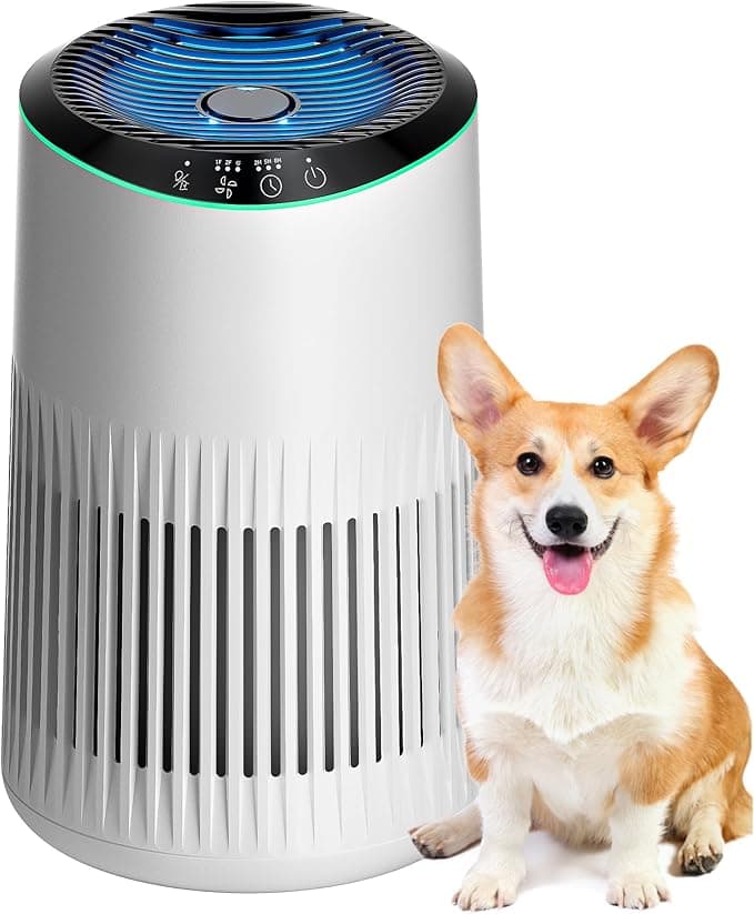 MORENTO Air Purifiers for Home, Air Purifier for Smoke Pet Dander Odors with Fragrance Sponge, Small Air Purifier with Sleep Mode for Bedroom Office, Blue Ambient Light, MR2566, White,1 Pack+3 Modes